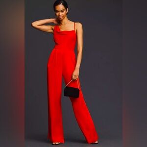 Anthropologie Cowl-Neck Jumpsuit in Red, size 0
